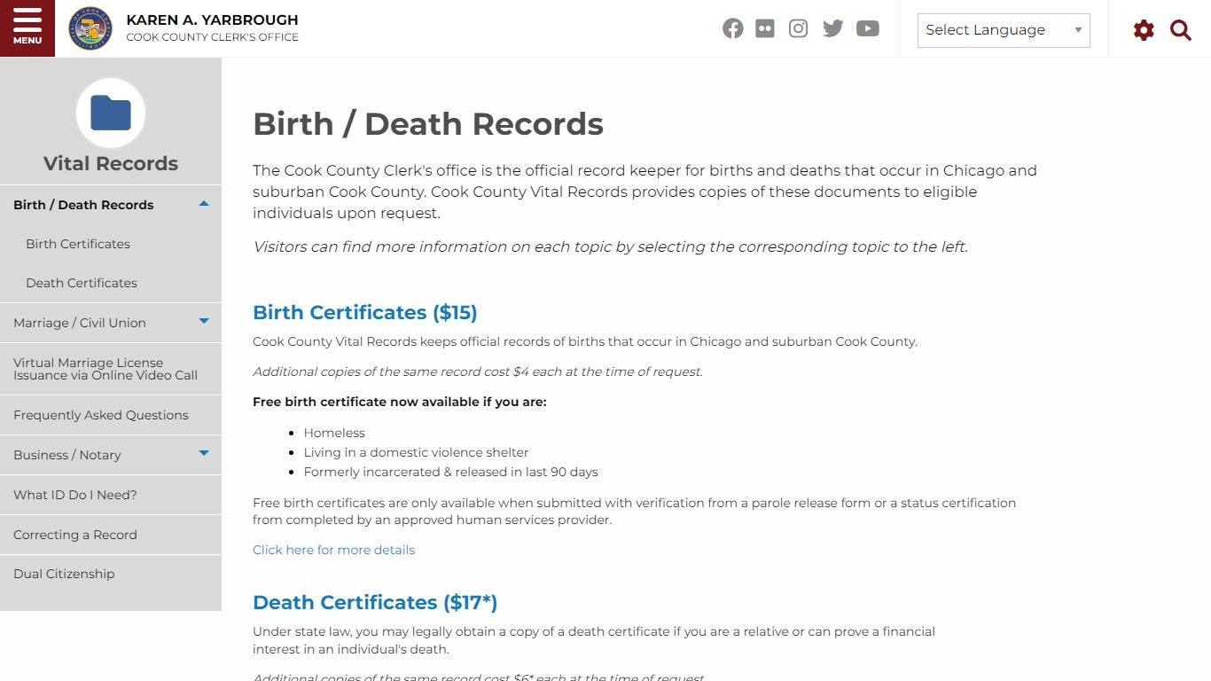 Birth / Death Records | Cook County Clerk